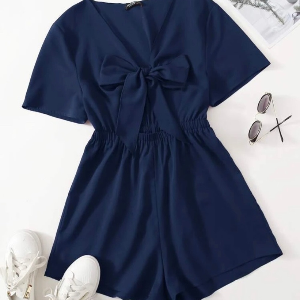 SHEIN PLUS solid knot front Romper 💙👗💃